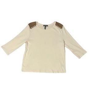 Lauren Ralph Lauren Ivory Rib Knit Sweater Brown Accent 100% Cotton Size 2X